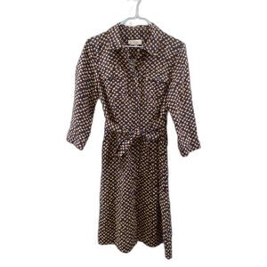 Hobbs London Linen Belted Shirt Dress - Black/Tan Floral Print 8